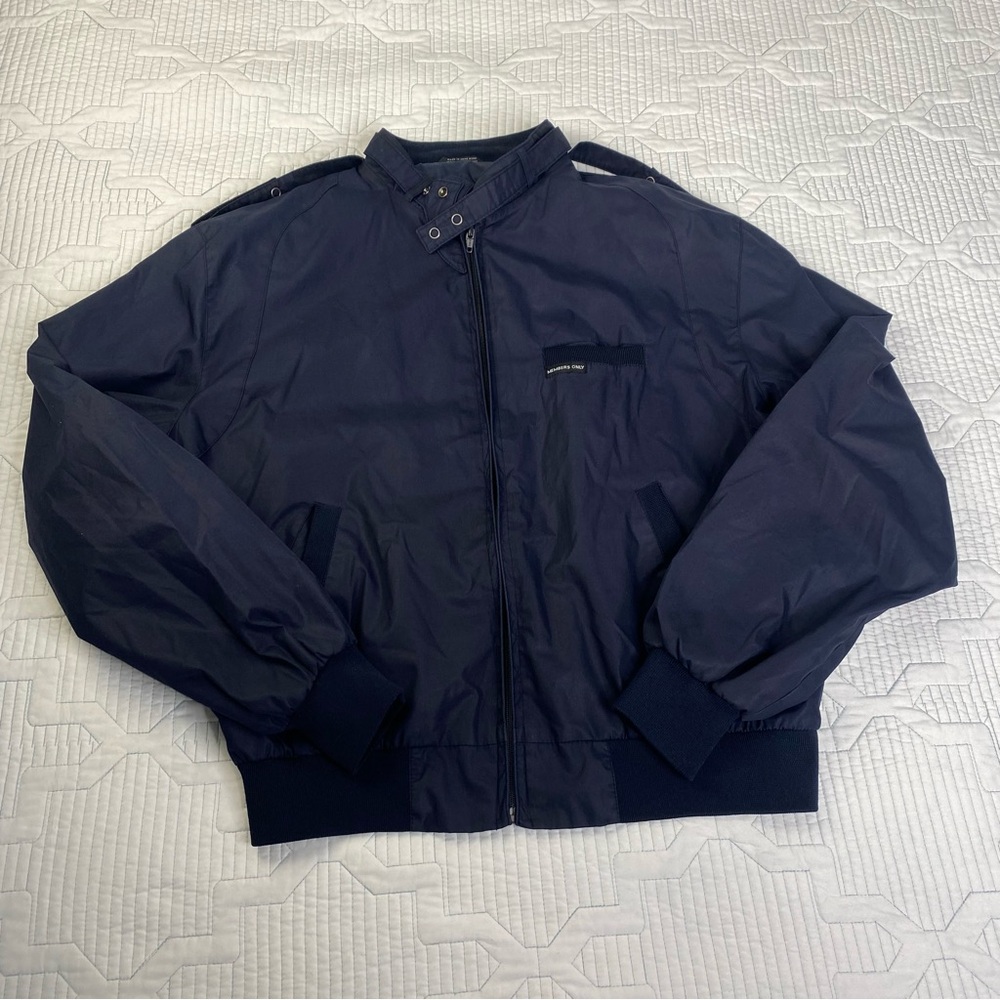 Vintage Members Only Jacket Men 42 Navy Full Zip Windbreaker 80s Cafe Racer Punk